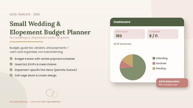Small Wedding & Elopement Budget Planner spreadsheet cover